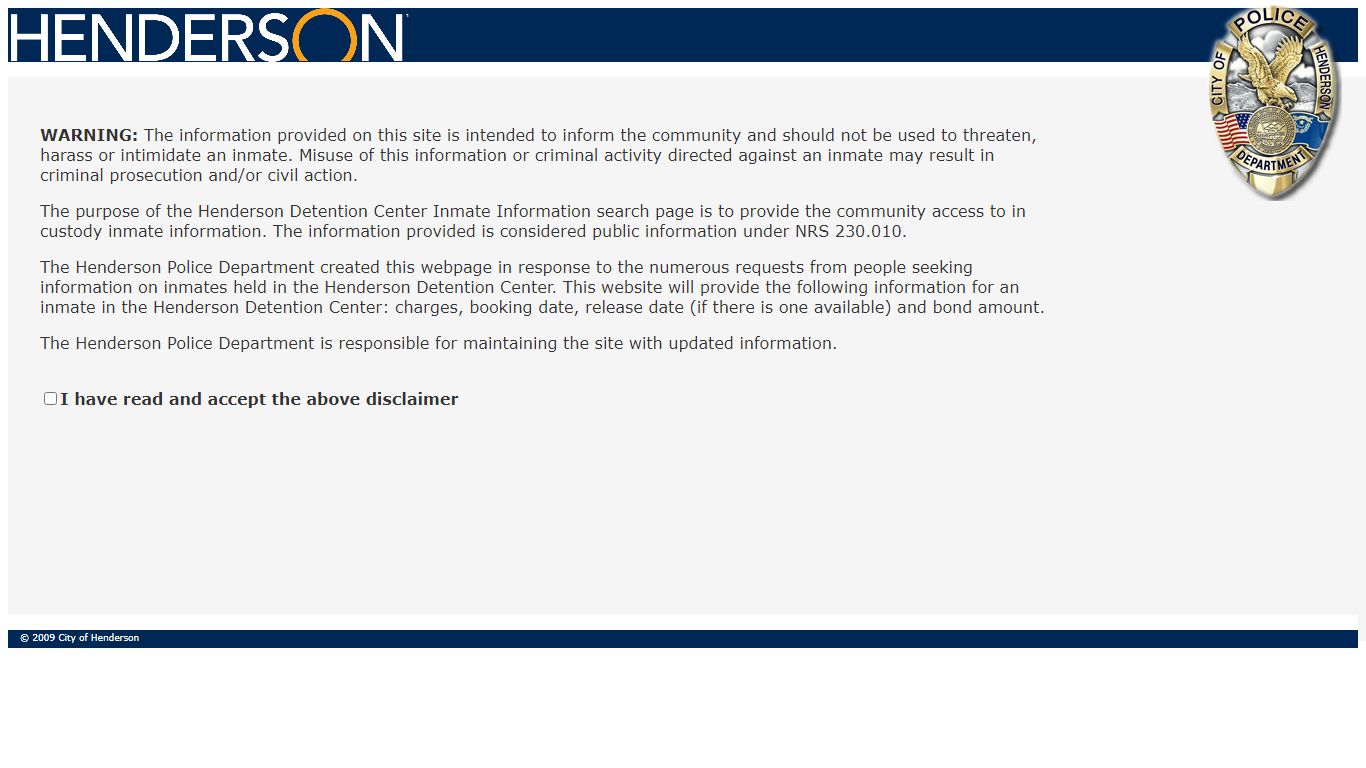 View Inmates - City of Henderson Inmate Information